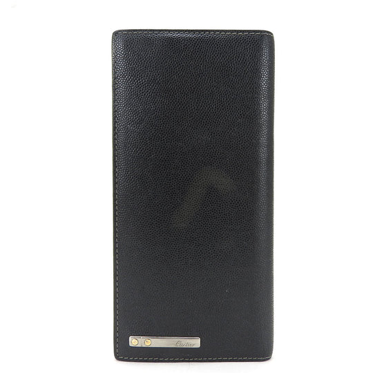 CARTIER Long Wallet Purse leather black Santos Do mens Used Authentic
