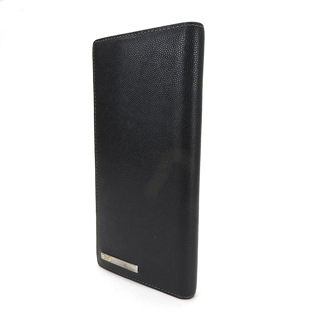 CARTIER Long Wallet Purse leather black Santos Do mens Used Authentic