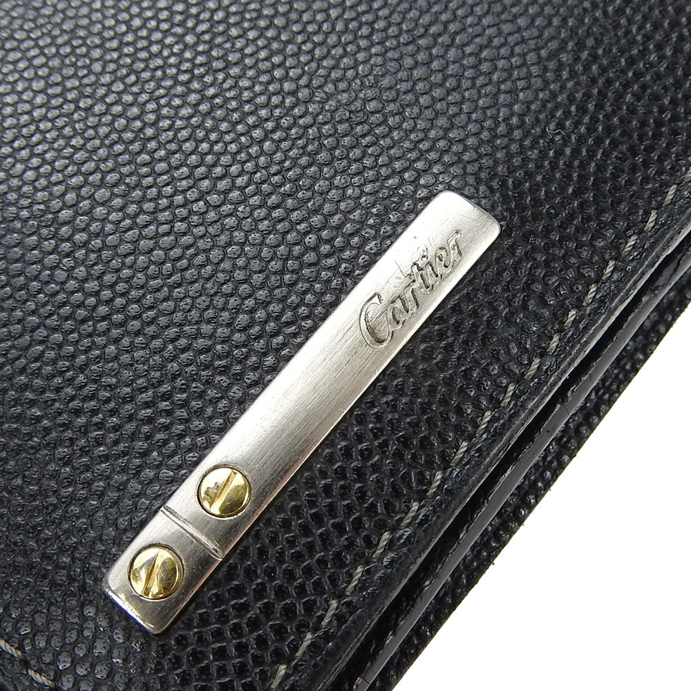 CARTIER Long Wallet Purse leather black Santos Do mens Used Authentic