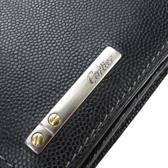 CARTIER Long Wallet Purse leather black Santos Do mens Used Authentic