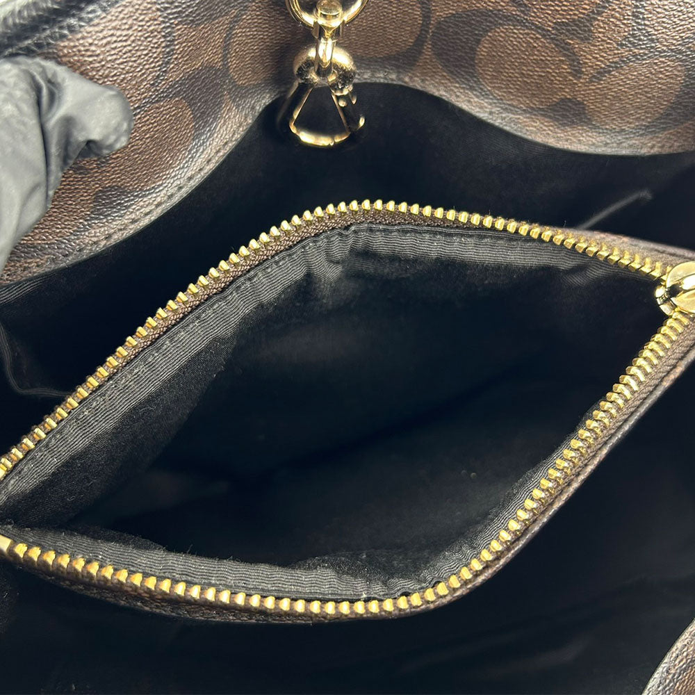 COACH Handbag F34605 PVC, Leather black Signature Women Used Authentic