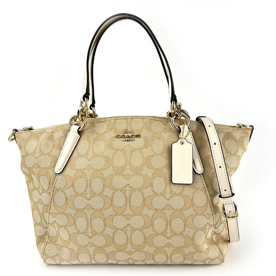 COACH Tote Bag F27582 Canvas, Leather Ivory Signature Women Used Authentic