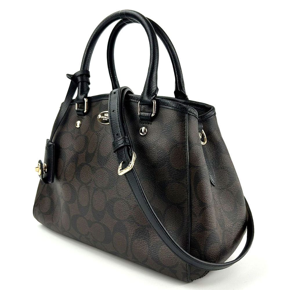 COACH Handbag F34605 PVC, Leather black Signature Women Used Authentic
