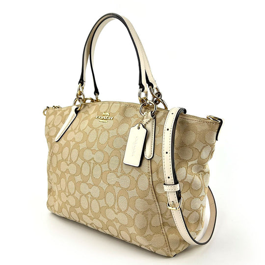 COACH Tote Bag F27582 Canvas, Leather Ivory Signature Women Used Authentic