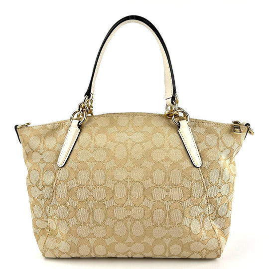 COACH Tote Bag F27582 Canvas, Leather Ivory Signature Women Used Authentic