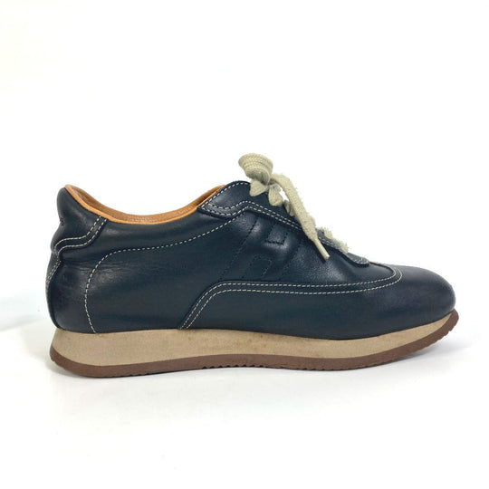 HERMES sneakers leather black H logo quick Women 37 Used Authentic