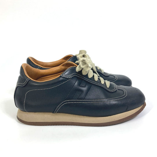 HERMES sneakers leather black H logo quick Women 37 Used Authentic