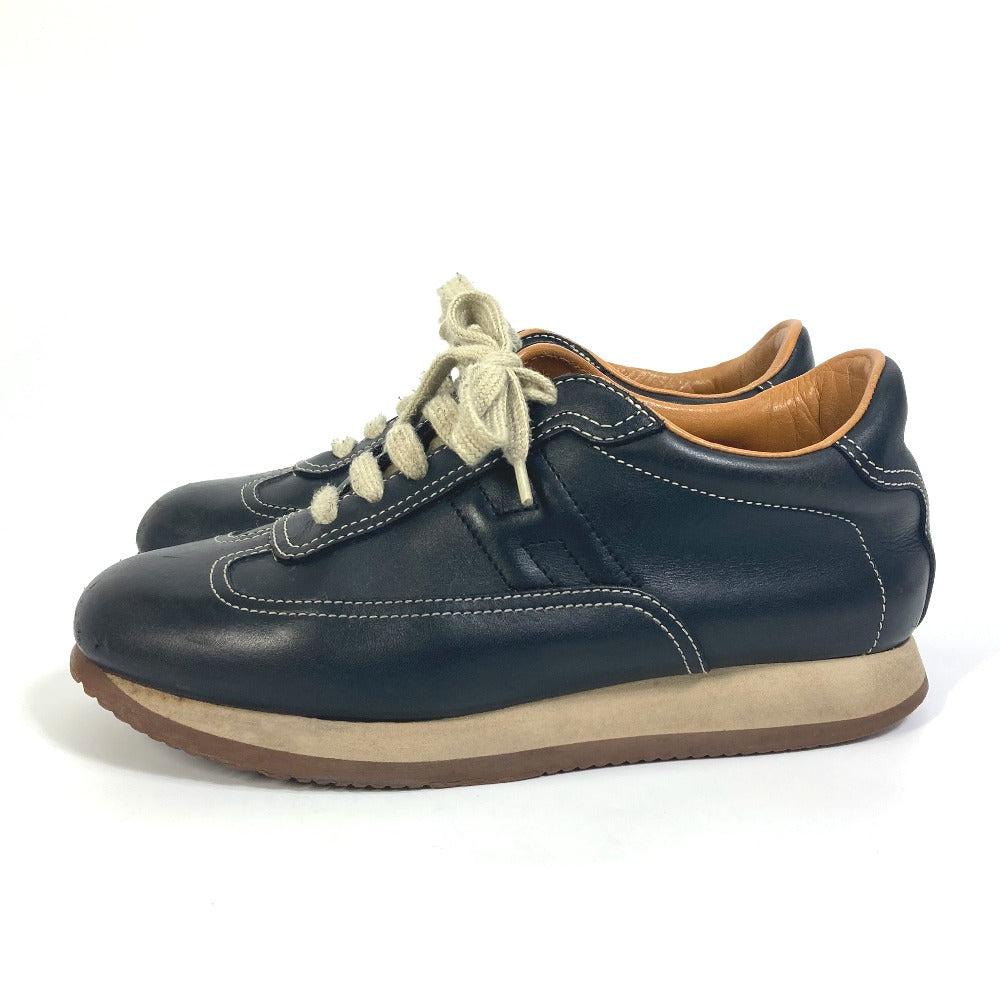 HERMES sneakers leather black H logo quick Women 37 Used Authentic