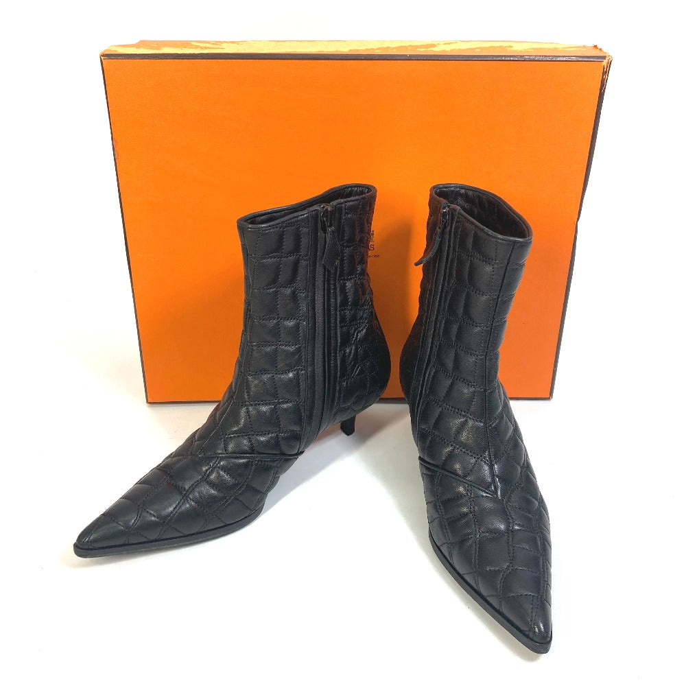 HERMES boots leather black quilting Women 37 Used Authentic