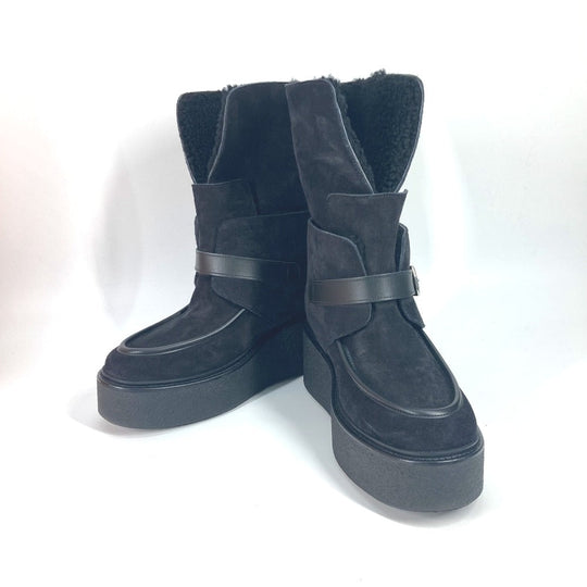 HERMES boots H232029Z Mouton, Suede black short boots Emisfer Women 38.5 Used Authentic
