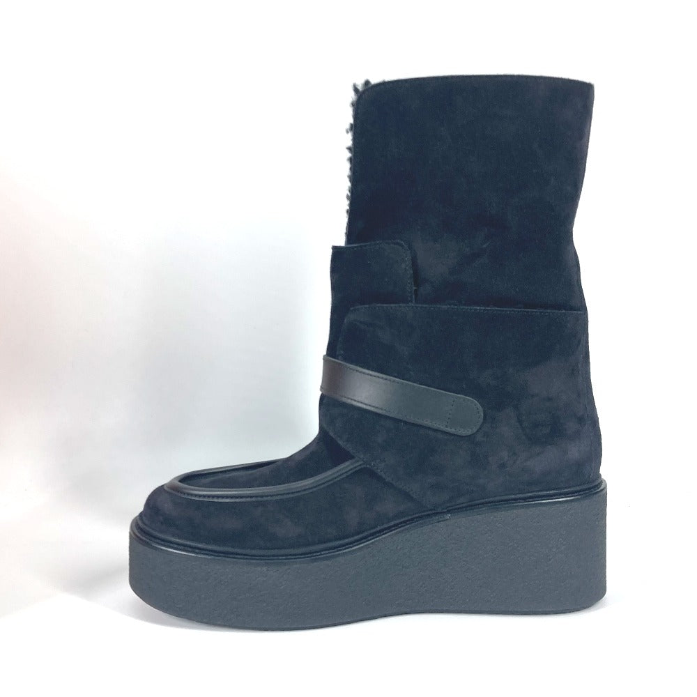 HERMES boots H232029Z Mouton, Suede black short boots Emisfer Women 38.5 Used Authentic