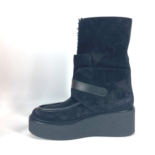HERMES boots H232029Z Mouton, Suede black short boots Emisfer Women 38.5 Used Authentic