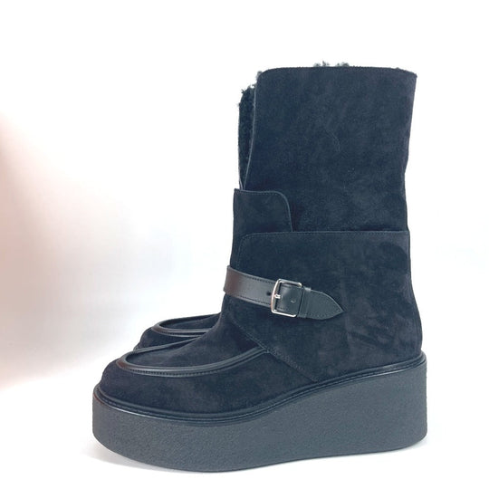 HERMES boots H232029Z Mouton, Suede black short boots Emisfer Women 38.5 Used Authentic