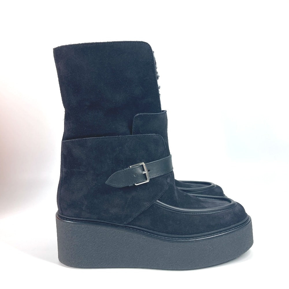 HERMES boots H232029Z Mouton, Suede black short boots Emisfer Women 38.5 Used Authentic