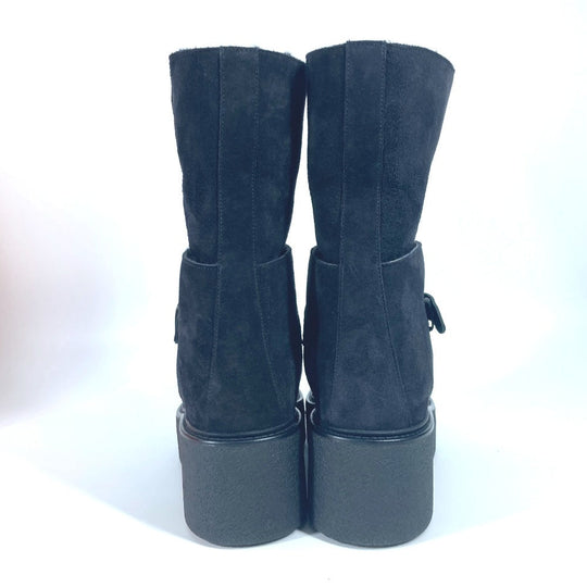 HERMES boots H232029Z Mouton, Suede black short boots Emisfer Women 38.5 Used Authentic
