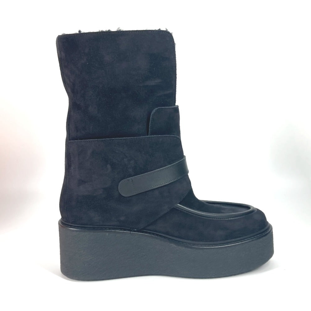 HERMES boots H232029Z Mouton, Suede black short boots Emisfer Women 38.5 Used Authentic
