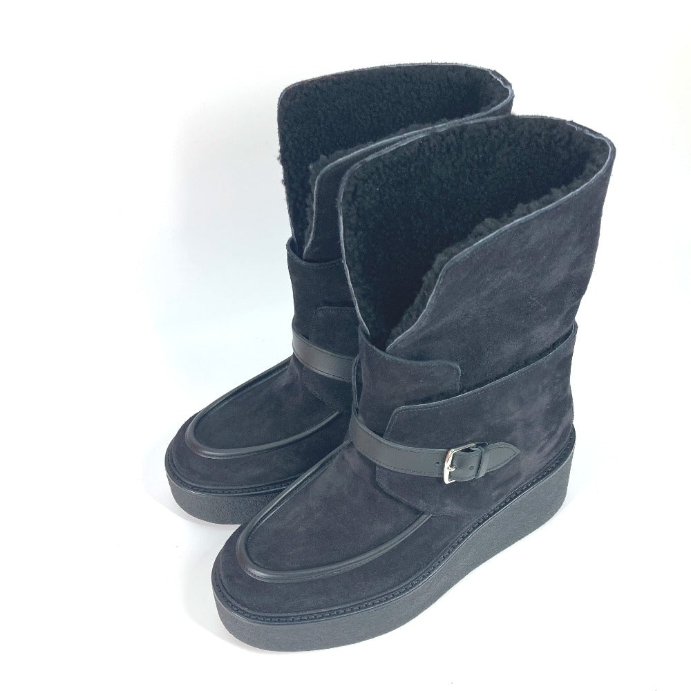 HERMES boots H232029Z Mouton, Suede black short boots Emisfer Women 38.5 Used Authentic