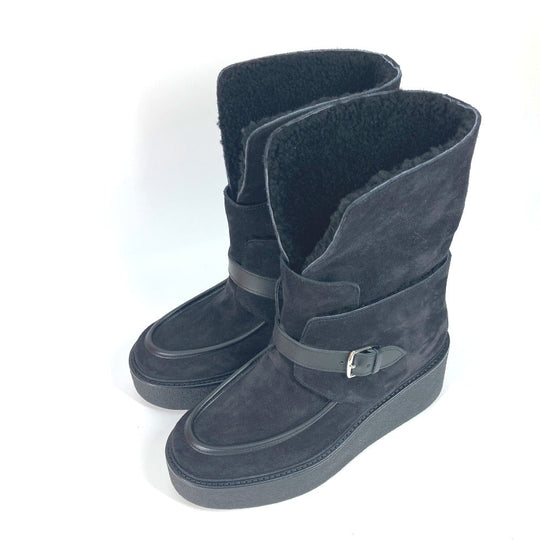 HERMES boots H232029Z Mouton, Suede black short boots Emisfer Women 38.5 Used Authentic