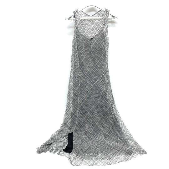 HERMES dress silk gray Madras ROBE ENCOLURE VOILE COTON SOIE MADRAS Women 38 Used Authentic