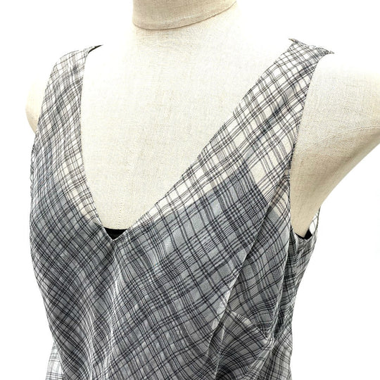 HERMES dress silk gray Madras ROBE ENCOLURE VOILE COTON SOIE MADRAS Women 38 Used Authentic