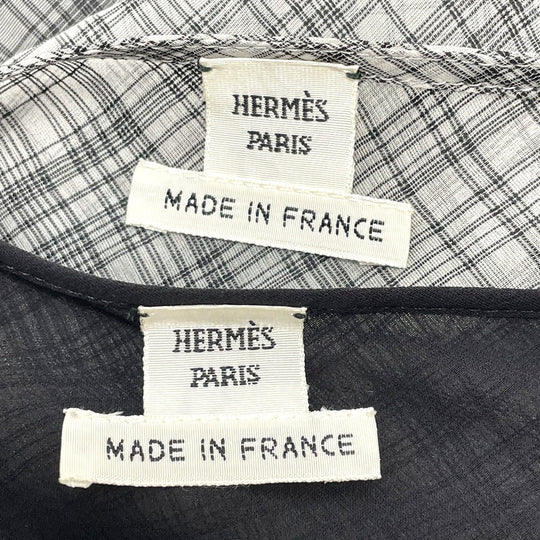 HERMES dress silk gray Madras ROBE ENCOLURE VOILE COTON SOIE MADRAS Women 38 Used Authentic