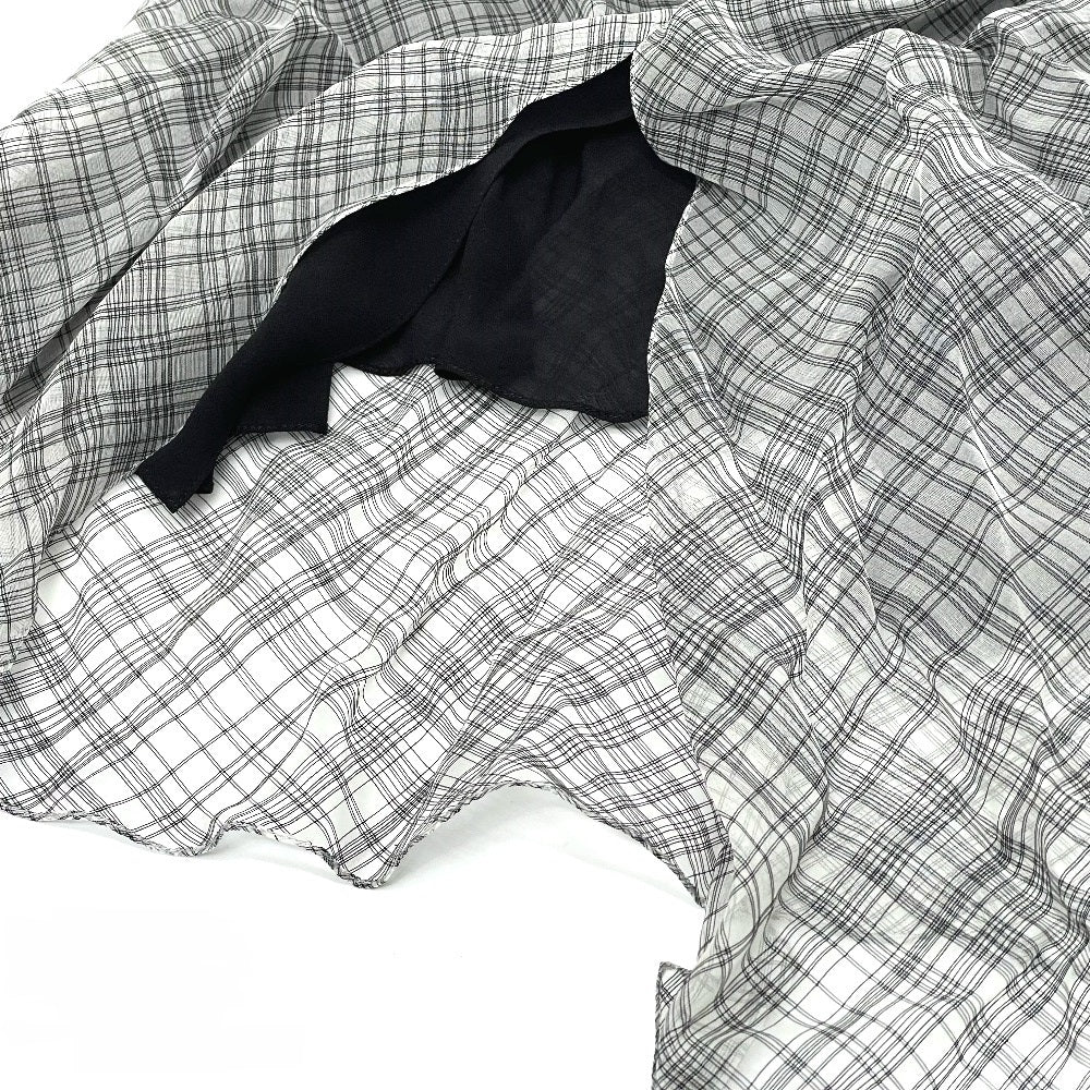 HERMES dress silk gray Madras ROBE ENCOLURE VOILE COTON SOIE MADRAS Women 38 Used Authentic