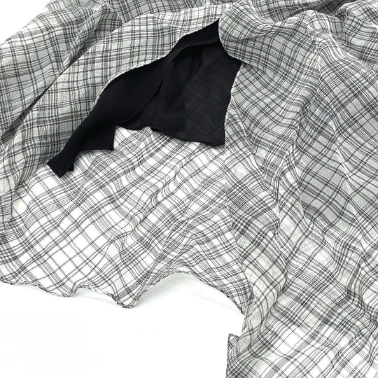 HERMES dress silk gray Madras ROBE ENCOLURE VOILE COTON SOIE MADRAS Women 38 Used Authentic