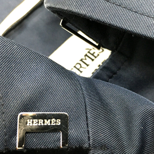 HERMES trench coat cotton Navy With belt Thin spring coat Women 34 Used Authentic