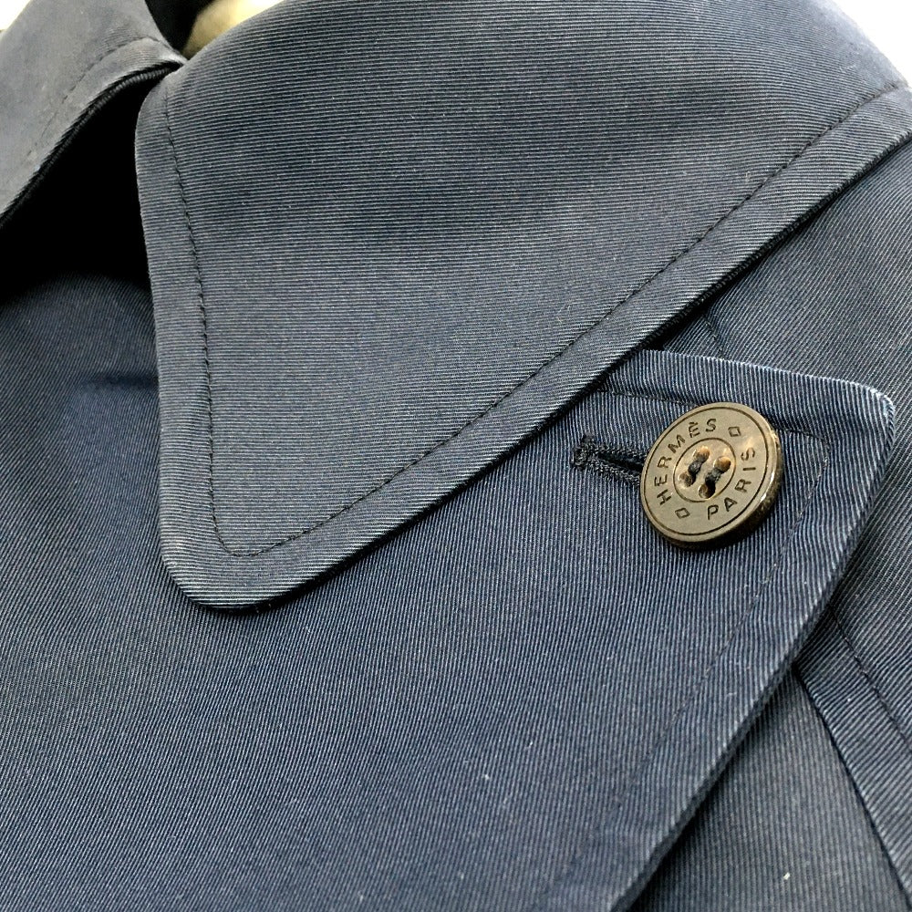 HERMES trench coat cotton Navy With belt Thin spring coat Women 34 Used Authentic