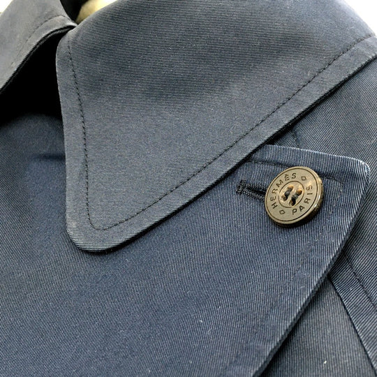 HERMES trench coat cotton Navy With belt Thin spring coat Women 34 Used Authentic