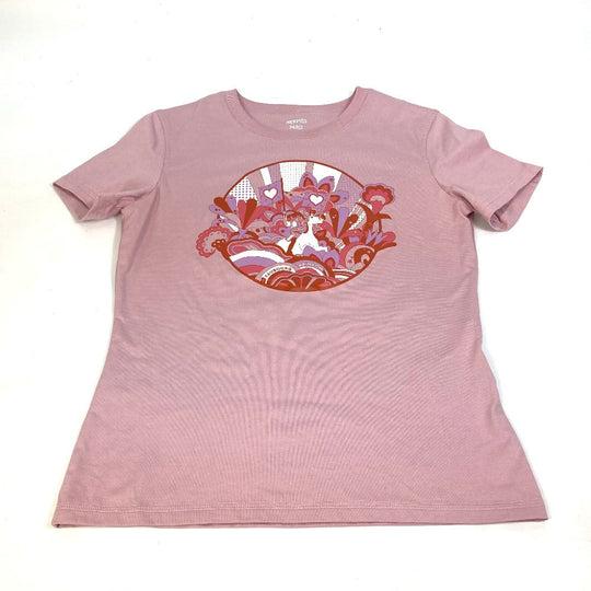 HERMES Short sleeve T-shirt cotton pink 22Stainless Steel cartouche Women 36 Used Authentic
