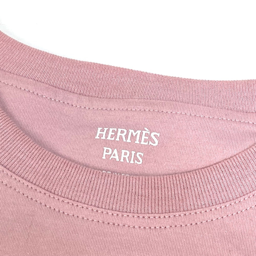 HERMES Short sleeve T-shirt cotton pink 22Stainless Steel cartouche Women 36 Used Authentic