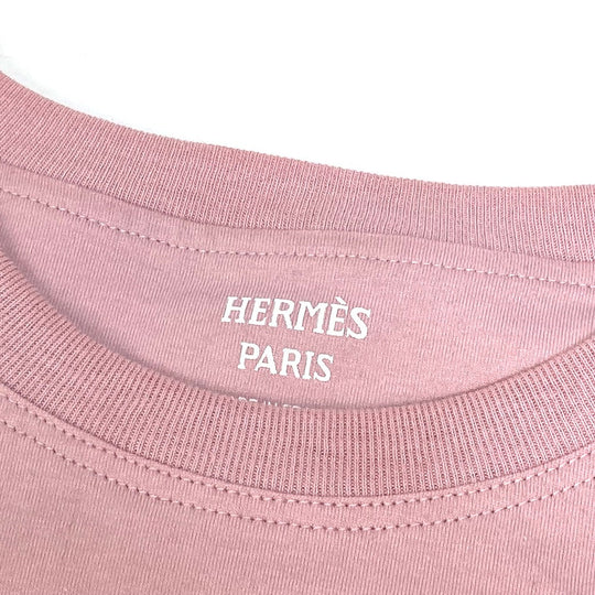 HERMES Short sleeve T-shirt cotton pink 22Stainless Steel cartouche Women 36 Used Authentic