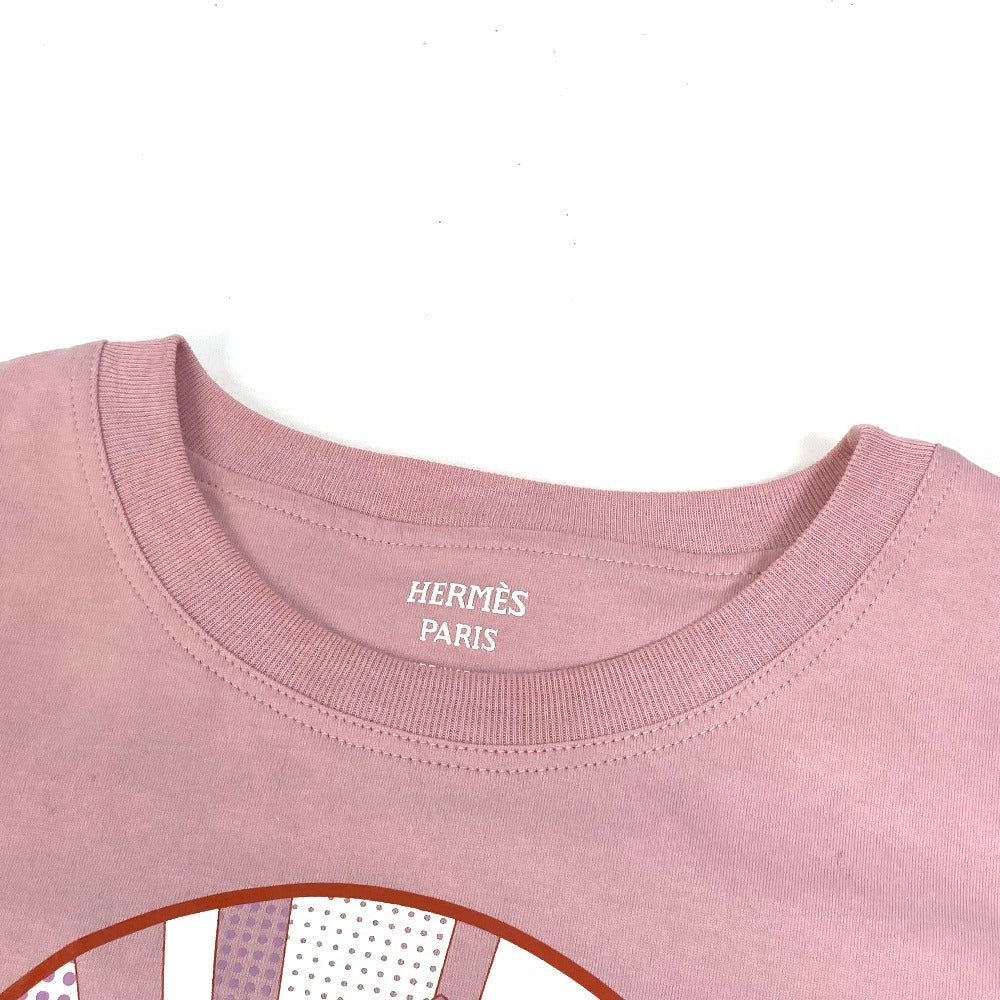 HERMES Short sleeve T-shirt cotton pink 22Stainless Steel cartouche Women 36 Used Authentic