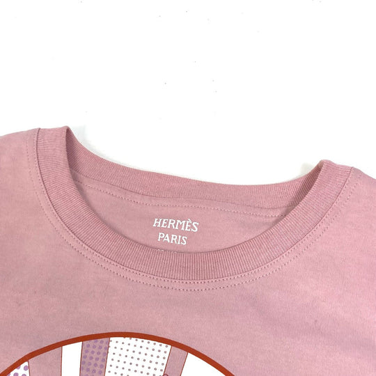 HERMES Short sleeve T-shirt cotton pink 22Stainless Steel cartouche Women 36 Used Authentic