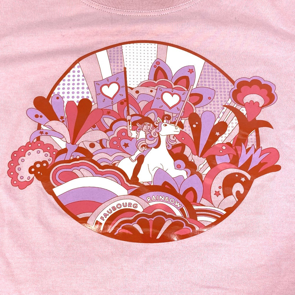 HERMES Short sleeve T-shirt cotton pink 22Stainless Steel cartouche Women 36 Used Authentic