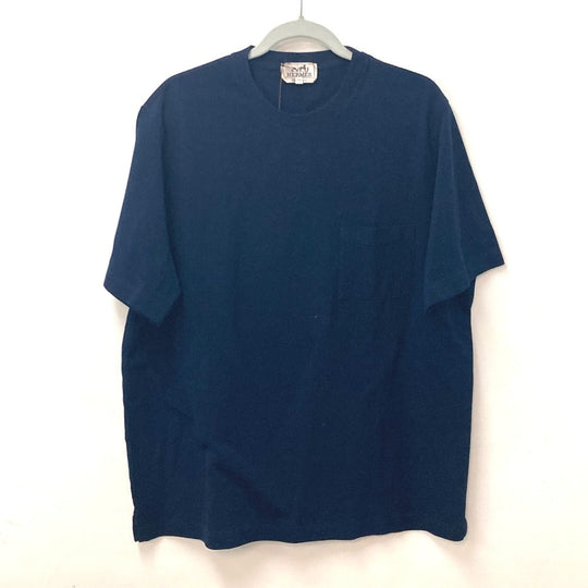HERMES Short sleeve T-shirt cotton Navy Tops Apparel H embroidery mens XXL Used Authentic
