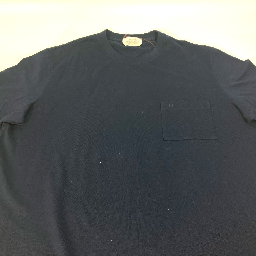 HERMES Short sleeve T-shirt cotton Navy Tops Apparel H embroidery mens XXL Used Authentic