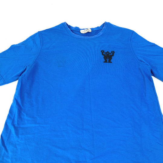 HERMES Short sleeve T-shirt cotton blue Hello Mr. Falier Patch mens M Used Authentic