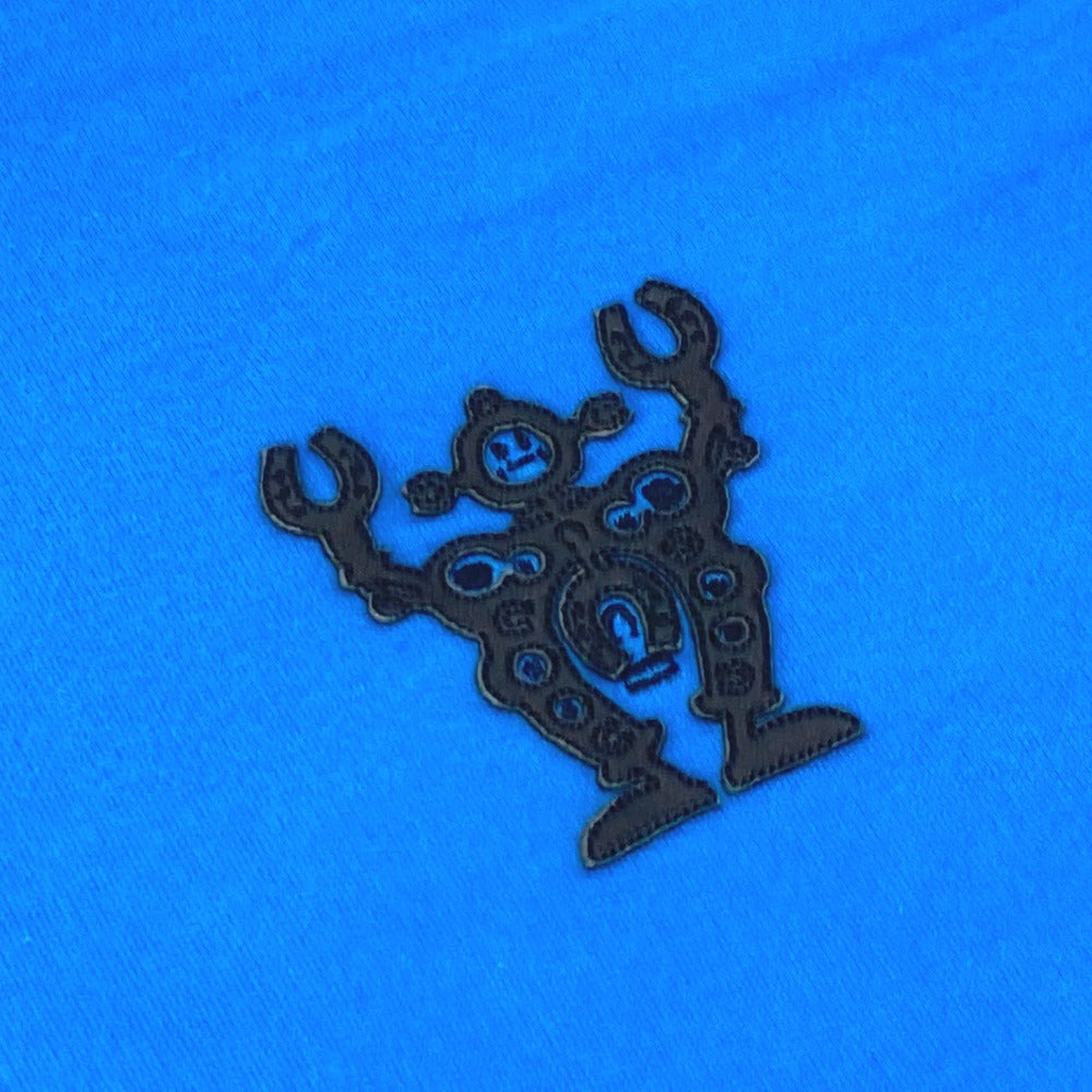 HERMES Short sleeve T-shirt cotton blue Hello Mr. Falier Patch mens M Used Authentic