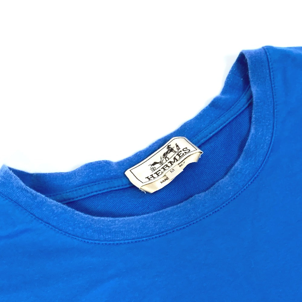 HERMES Short sleeve T-shirt cotton blue Hello Mr. Falier Patch mens M Used Authentic