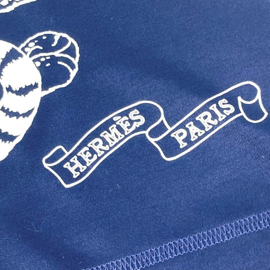 HERMES Short sleeve T-shirt cotton Navy leopard leopard leopard Jungle Love logo Women 34 Used Authentic