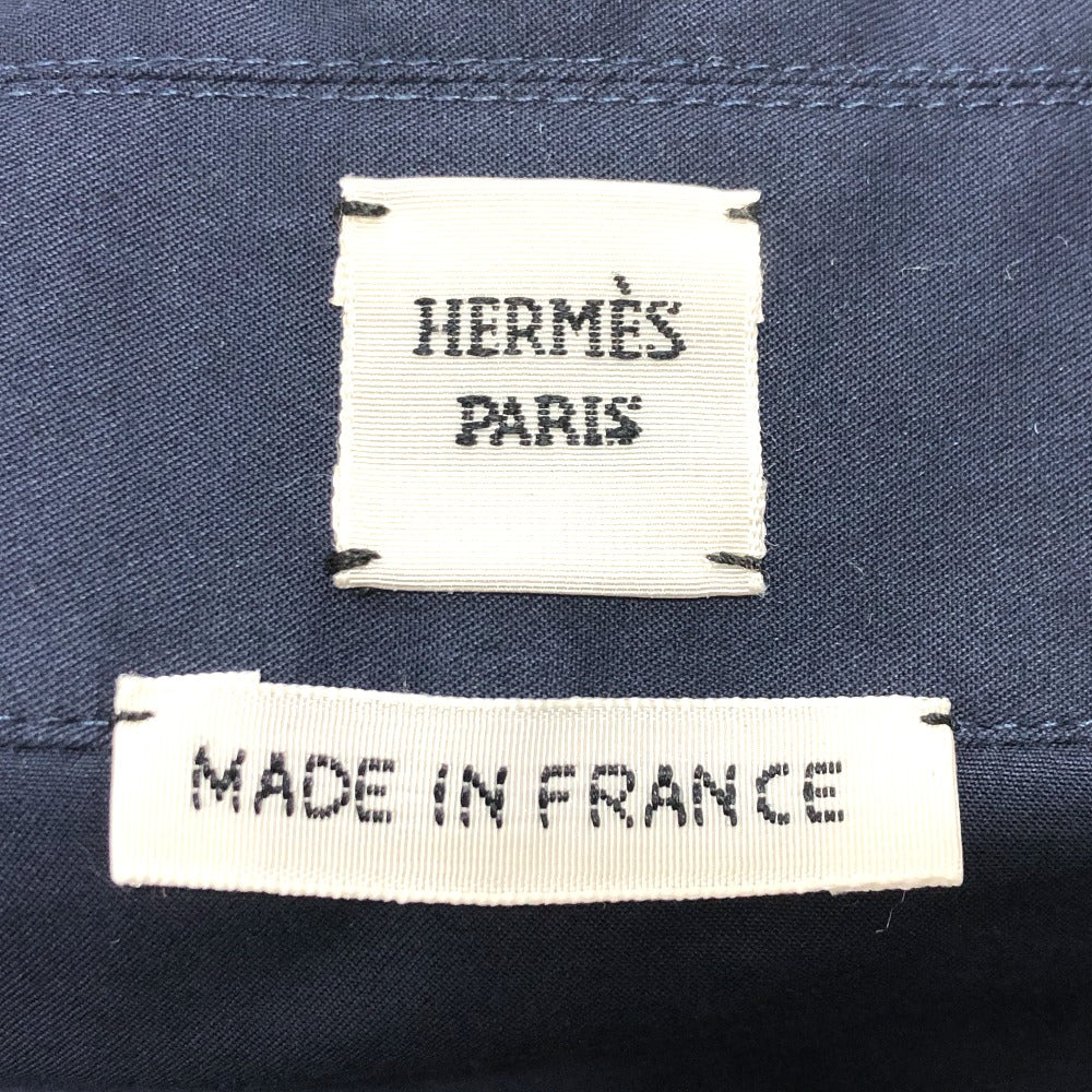 HERMES Long sleeve shirt cotton Navy 23 Stainless Steel Serie Button Zip up Women 34 Used Authentic