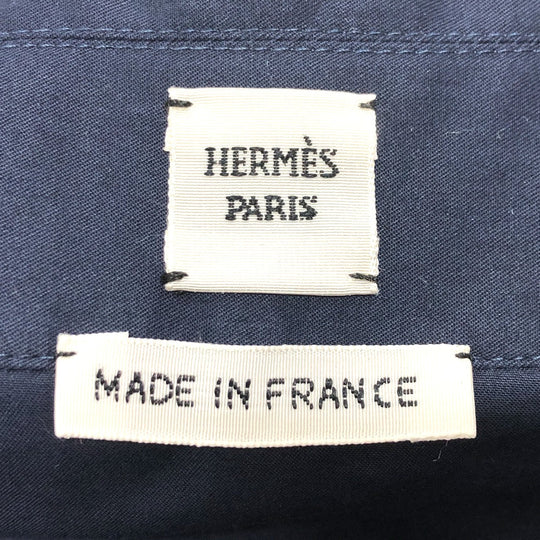 HERMES Long sleeve shirt cotton Navy 23 Stainless Steel Serie Button Zip up Women 34 Used Authentic