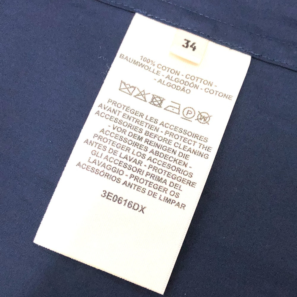 HERMES Long sleeve shirt cotton Navy 23 Stainless Steel Serie Button Zip up Women 34 Used Authentic