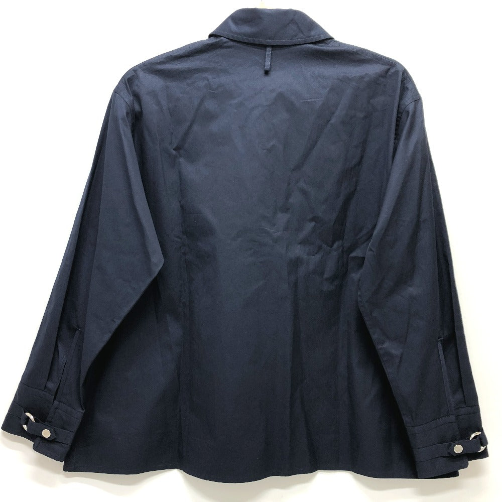 HERMES Long sleeve shirt cotton Navy 23 Stainless Steel Serie Button Zip up Women 34 Used Authentic
