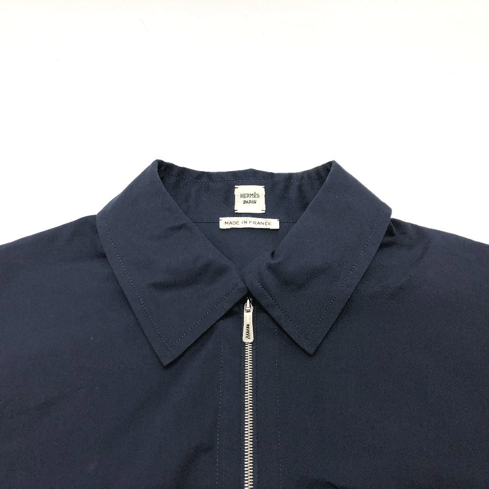 HERMES Long sleeve shirt cotton Navy 23 Stainless Steel Serie Button Zip up Women 34 Used Authentic