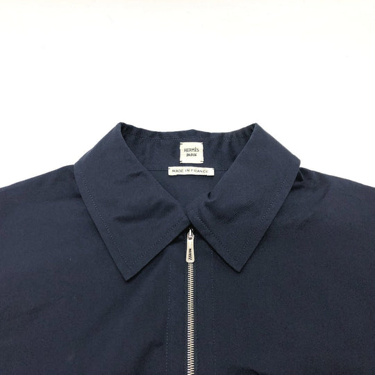 HERMES Long sleeve shirt cotton Navy 23 Stainless Steel Serie Button Zip up Women 34 Used Authentic