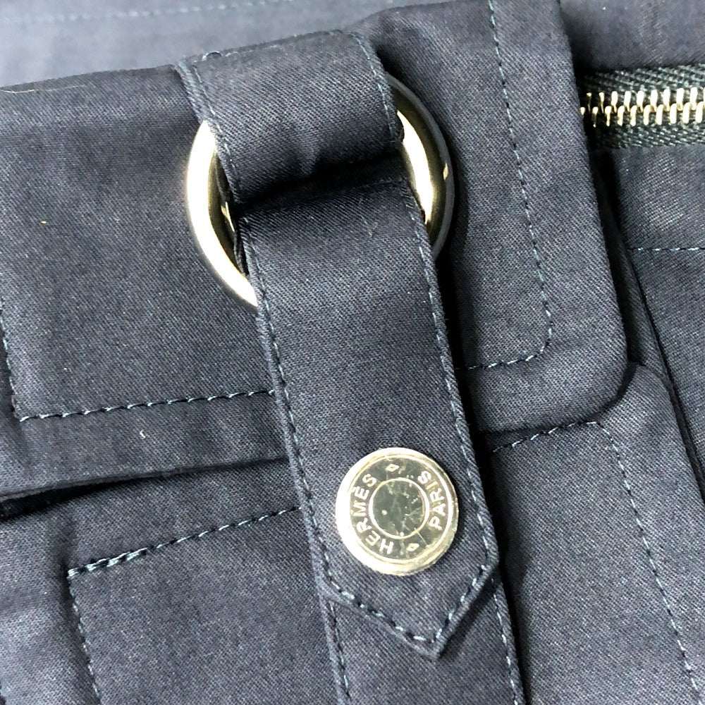 HERMES Long sleeve shirt cotton Navy 23 Stainless Steel Serie Button Zip up Women 34 Used Authentic