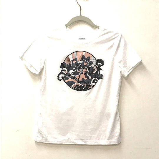 HERMES Short sleeve T-shirt cotton white logo Microcartouche Women 38 Used Authentic